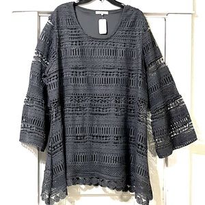 NWT. Indigo Soul Lace Tunic. Size 3X. Grey.